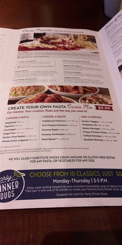 Menu at Olive Garden Italian Restaurant, Waco