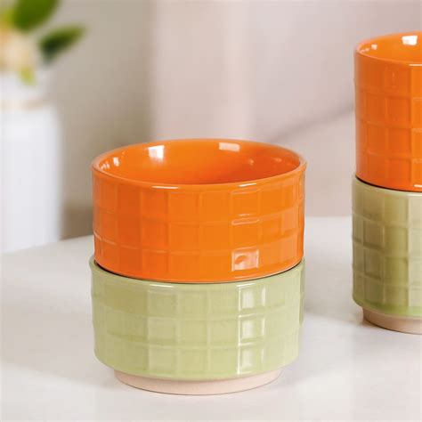 Embossed Stackable 2 Cup 2 Bowl Set Pop Orange Sage Green Online ...