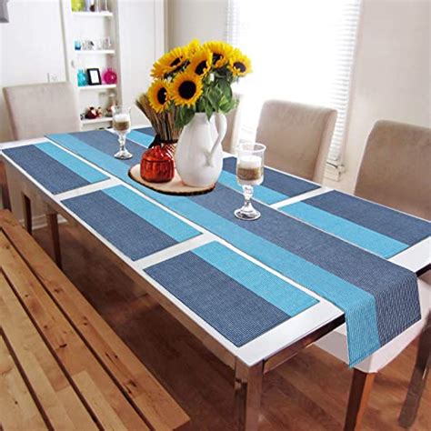Buy HOKIPO Cotton Rectangular Ribbed Heat Resistant 6 Table Mats Runner ...