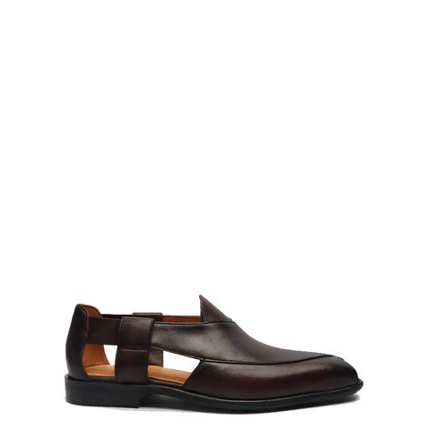 Classic Luxury Slip-On Leather Peshawari Brown Sandal
