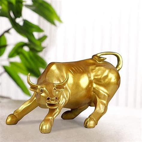 Buy Samarpans Decorative Golden Bull Statue, Wall Street Charging Bull ...