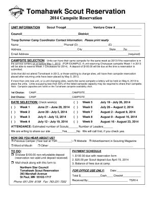 Fillable Online Tomahawk Scout Reservation - Northern Star Council ...