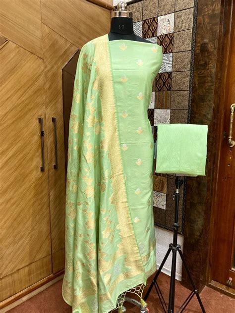 Banarasi Chiniya Silk Zari Work Unstitched Suit Sona Rupa Work Chiniya ...