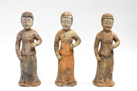 Chinese Terracotta Court Ladies Han Style Set of Three For Sale at 1stDibs
