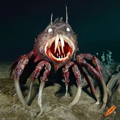 Dark and terrifying image of creatures in the deep ocean on Craiyon