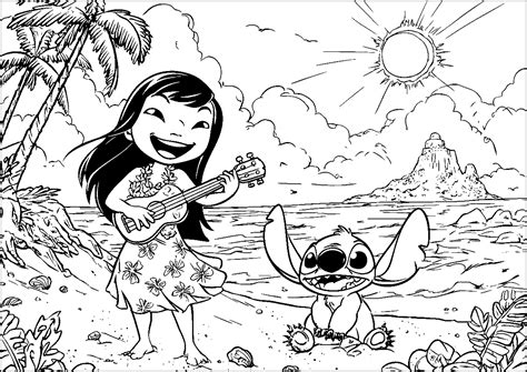 Music and joy under the sun - Lilo and Stitch Coloring Pages