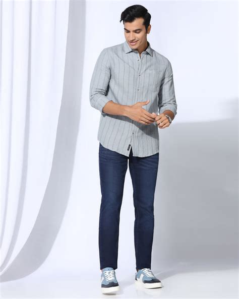 Buy Darcom Grey Stripe Linen Casual Shirt Online India