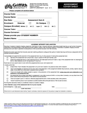 Griffith Cover Sheet - Fill Online, Printable, Fillable, Blank | pdfFiller