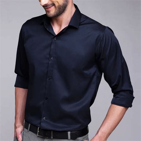 Buy Navy Blue Satin Shirt Mens | Formal Satin Shirt for Men