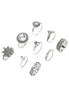 Scintillare By Sukkhi Pretty Rhodium Plated Silver Oxidised Rings Combo ...