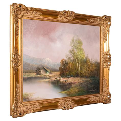 Large Vintage Landscape Painting, Austrian, Framed Art, Oil, Alpine, Schmidbauer For Sale at 1stDibs