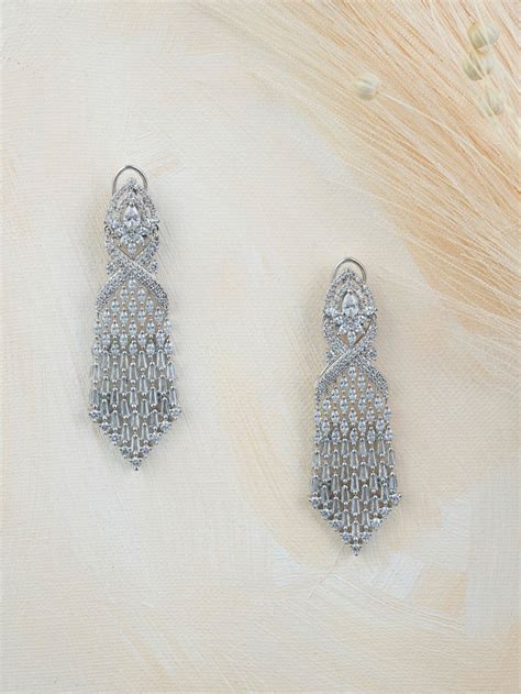 White Color Silver Plated Faux Diamond Earrings – Studio Gulabi