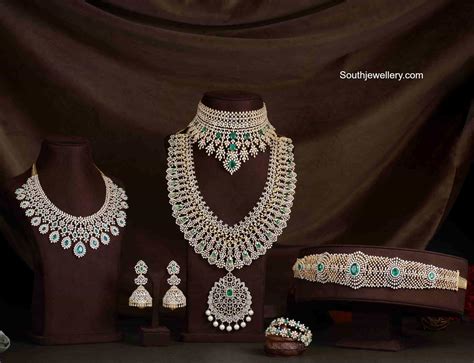Bridal diamond emerald jewellery set - Indian Jewellery Designs