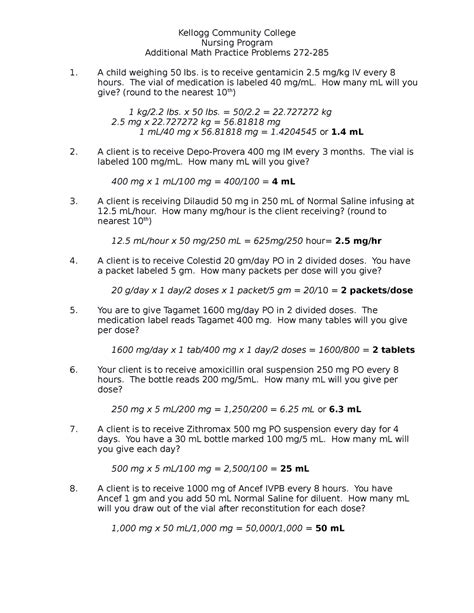 Image result for Nursing Math Practice Problems Printable