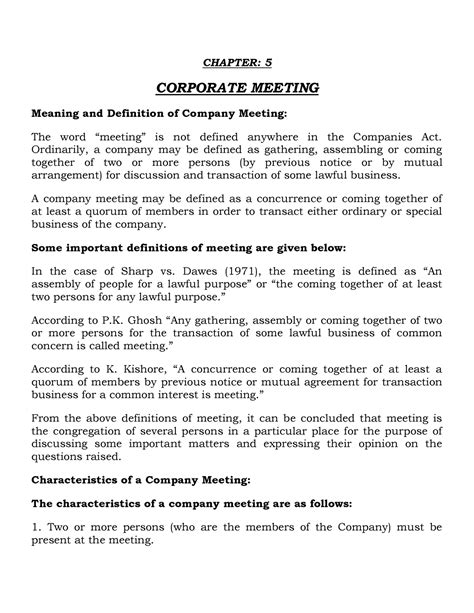 2nd sem Company Law Chapter Meeting - CHAPTER: 5 CORPORATE MEETING ...