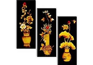 SAF paintings Set of 3 Flower Floral Pot UV Coated 6MM MDF Home ...