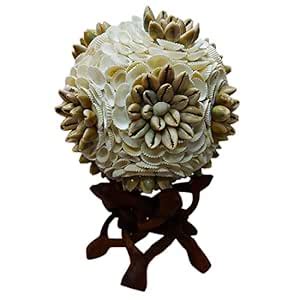 Buy Seashell Gray Cowrie Flower Ball with 5 Legs Wooden Cobra Stand ...