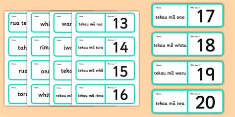 Māori Numbers 1-20 Loop Cards