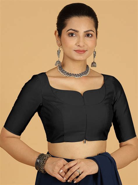Buy Priya Elbow Sleeve Saree Blouse in Raven Black Online – Binks