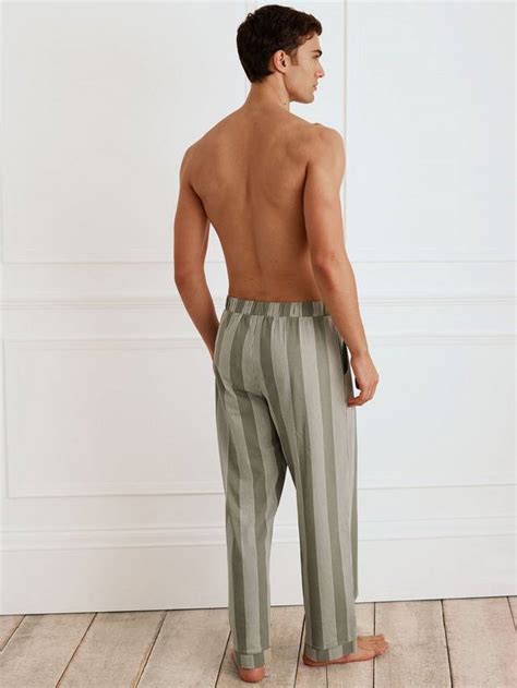 Chelsea Peers Organic Cotton Stripe Pyjama Bottoms, Khaki/White