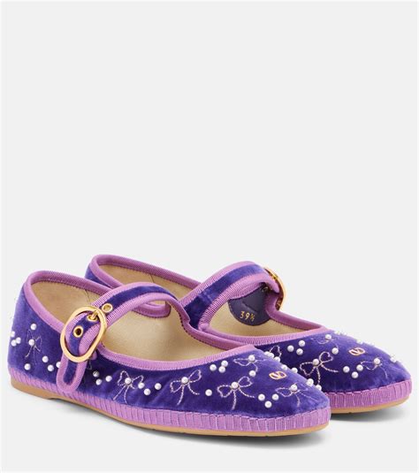 Endouce sequined velvet Mary Jane flats in purple - Valentino Garavani ...