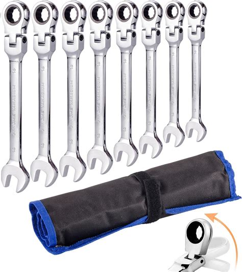 Qnkaa Flexible Ratchet Wrench Set 8pcs 9-17mm Spanner Gear Ring Ratcheting Combination Flexi ...