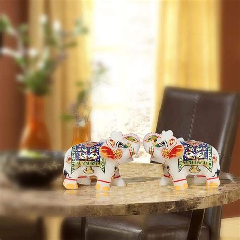 Buy Handicrafts Paradise Pair of Marble Elephant (2.5x2 inch) Showpiece ...