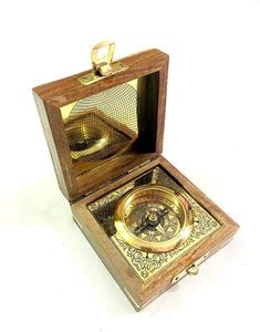 UCC World of Vintage Antique Brass Pocket Compass in Wooden Box Compass ...