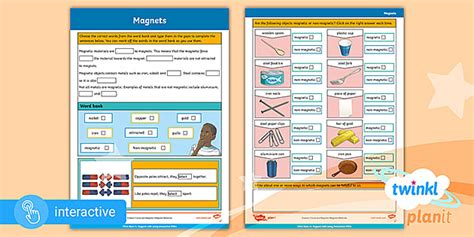 Interactive PDF: Home Learning:Science: Year 3: Magnets