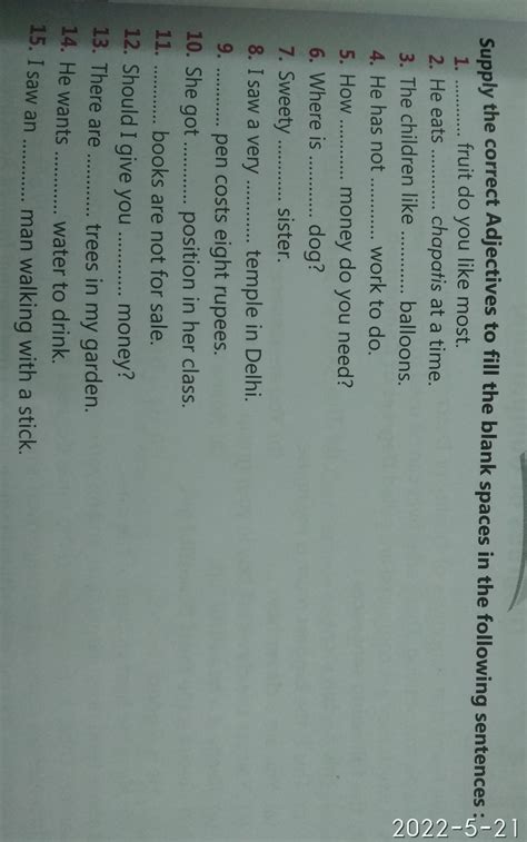 supply the correct adjective to fill the blank spaces in the following ...