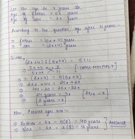 the ratio of the present age of the son and his father is 2:5 four ...