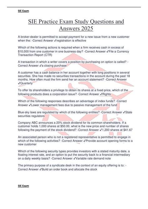 SIE Practice Exam Study Questions and Answers 2025 - SIE - Stuvia US