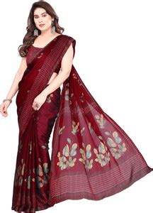Buy BilloRani Printed Daily Wear Chiffon, Georgette Maroon Sarees ...