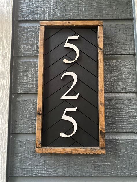 Custom herringbone address sign, house number wood sign with ...