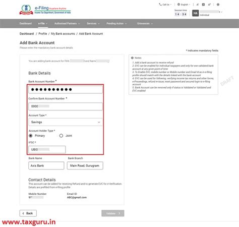 All about pre-validate bank account on Income Tax Website