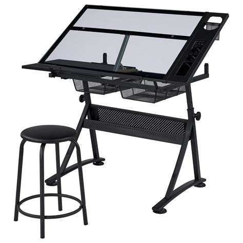Buy YaheetechGlass Drafting Table Adjustable Tilting Drawing Desk Craft ...