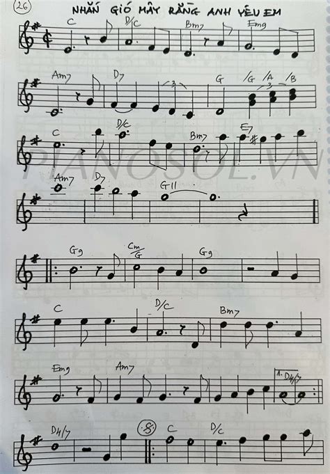 Sheet piano Nhắn Gió Mây Rằng Anh Yêu Em - Hoàng Hải