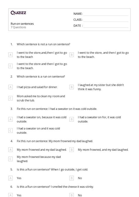 50+ Run On Sentences worksheets for 4th Class on Quizizz | Free & Printable