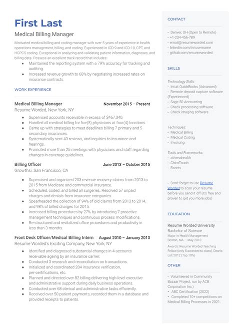 6 Medical Billing Resume Examples for 2025 | Resume Worded