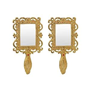 Buy Handicrafts Paradise Hand Mirror Pair in Metal Gold Finish 7 Inch ...