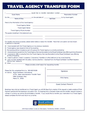 TRAVEL AGENCY TRANSFER FORM - Royal Caribbean... - Fill and Sign ...