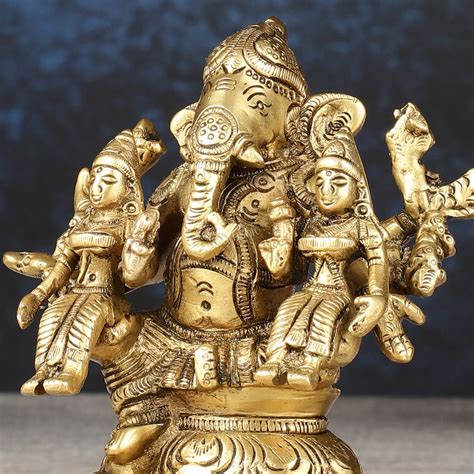 Buy Handcrafted Brass Ganapathi with Wives Riddhi and Siddhi - 4.5 ...