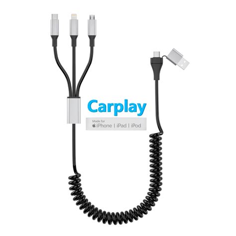 5-in-1 Coiled USB to Lightning Cable for Apple Carplay[MFi Certified ...