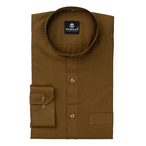 Brown Color Band Collar Solid Shirt For Men – Punekar Cotton