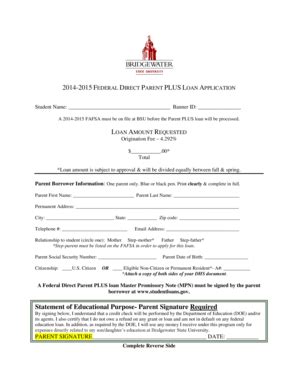 Fillable Online microsites bridgew 2014-2015 FEDERAL DIRECT PARENT PLUS ...