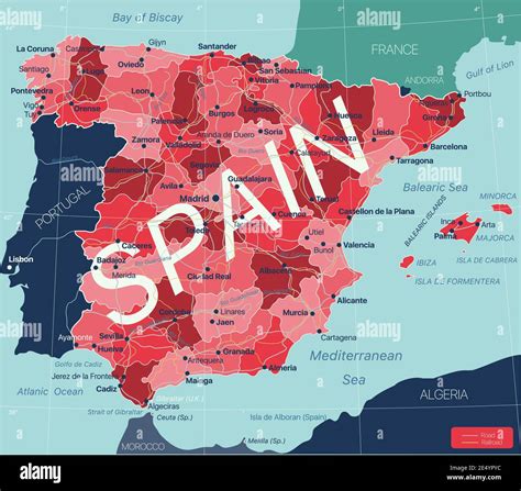 Map Of Spain With Regions Spain Detailed Map Of The Country In Brown