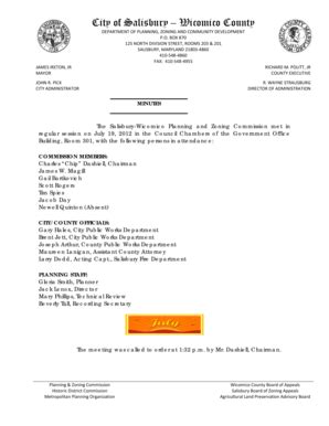 Fillable Online July 19 2012 Minutes - City of Salisbury Maryland Fax ...