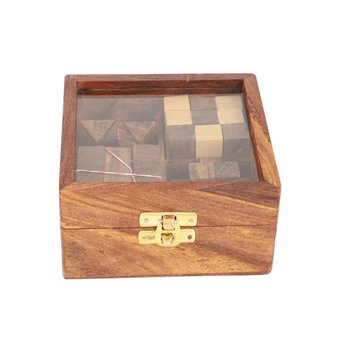 GURU JEE™ 4-in-One Wooden Puzzle Games Set 3D Puzzles Brain Teaser Game ...