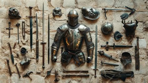 Medieval Knights Armor and Weapons A Flat Lay Display | Premium AI ...