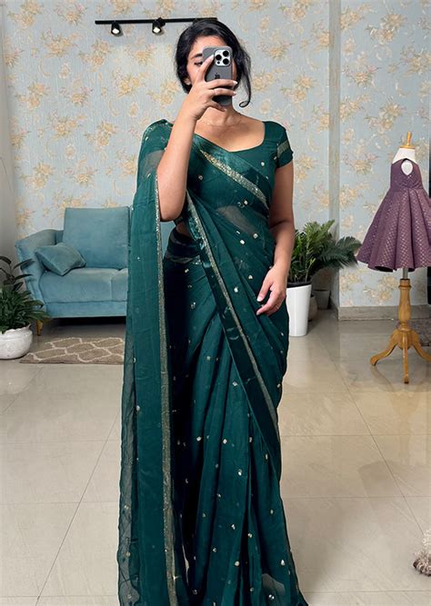 Green Chinnon Saree – Vastrasuka